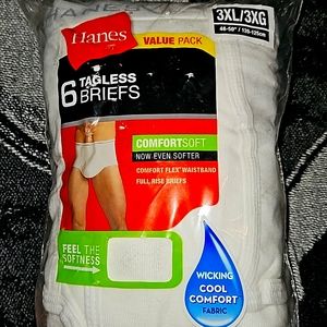 6 pack white men's tagless briefs
